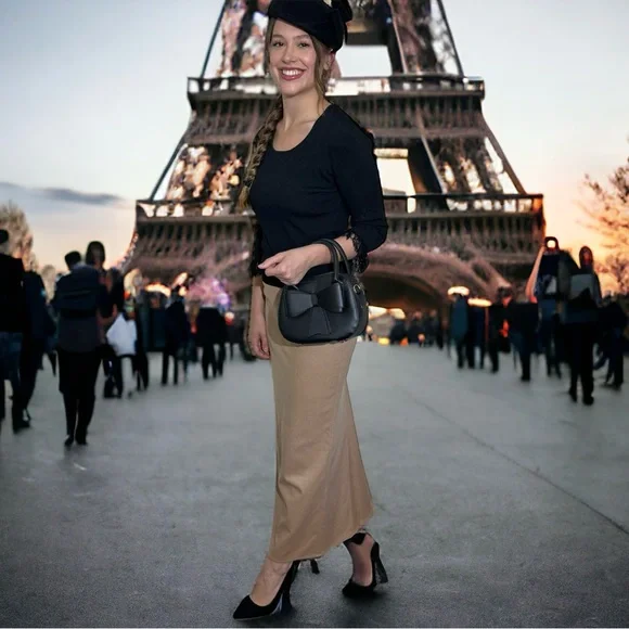 WORN ONCE - Women’s Leather Satchel & Velveteen Mary Jane Heels - Big Bows - Picture 6 of 10